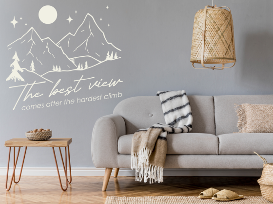 Preview: Wandspruch The best view Preview: Wandspruch The best view auf einer dunklen Wand im Wohnzimmer