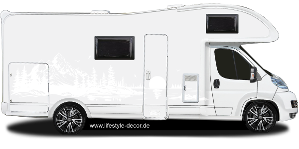 Preview: Wohnmobilsticker Alpensee mit Sonnenuntergang Preview: Wohnmobilsticker Alpensee mit Sonnenuntergang auf Wohnmobil - Ansicht Farbauswahl